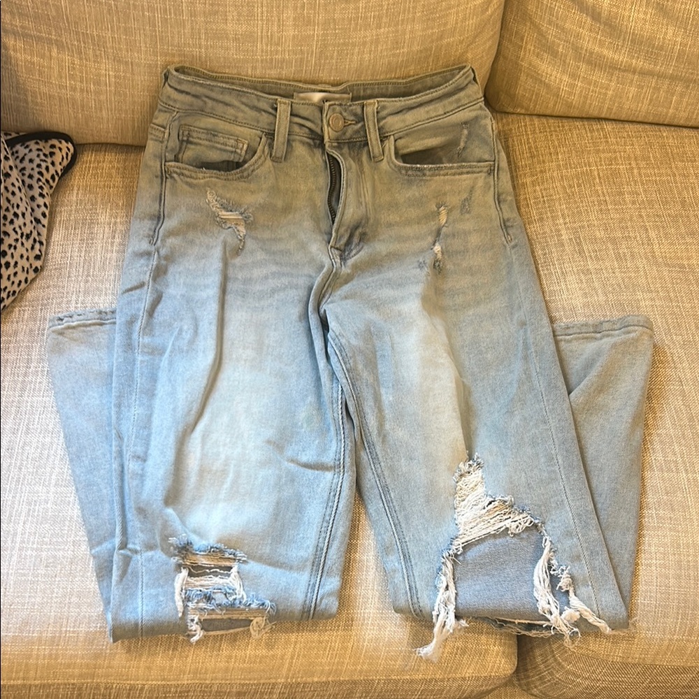 Blue Boyfriend Jeans with Distressed Details